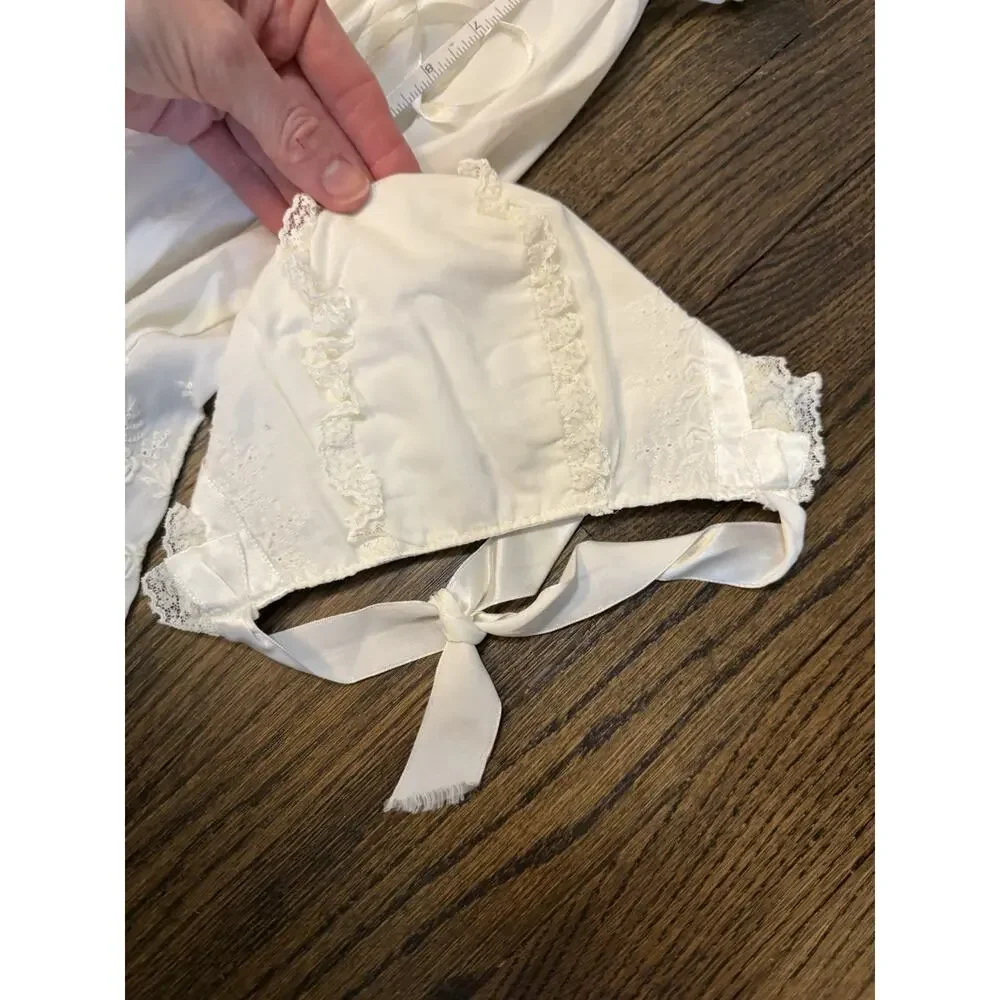 Vintage Madonna Christening Baptism Gown & Bonnet USA Made 0-6 Months Cream